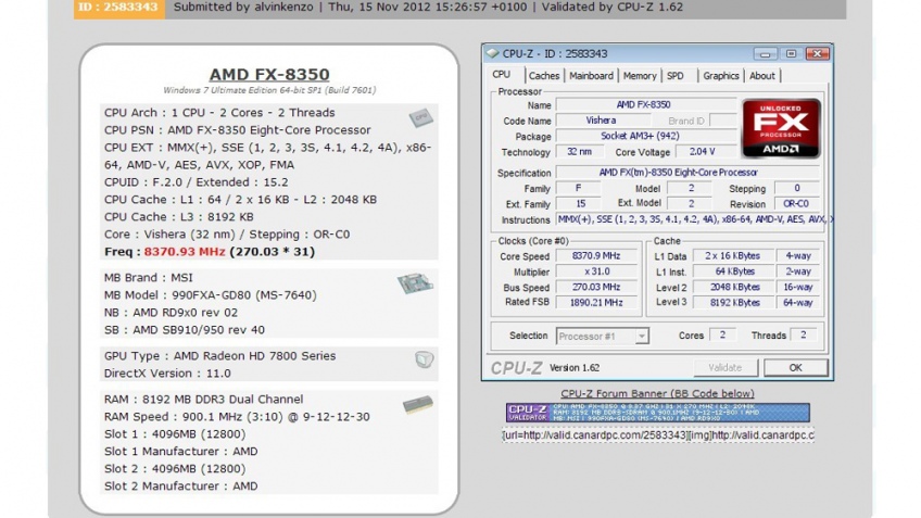 AMD FX-8350 форсировали до 8370 МГц