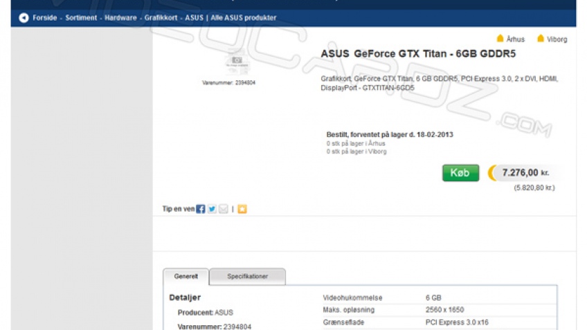 Карта памяти ASUS GeForce GTX Титан замечена в онлайн-магазине