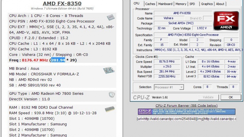 AMD FX-8350 форсировали до 8,176 ГГц