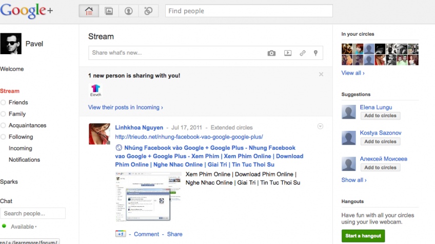 Соцсеть Google+ заинтересовала 10 млн клиентов
