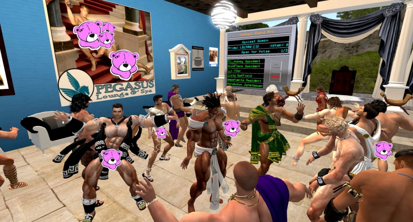 Забавный факт: в своё время некогда популярная MMORPG Second Life была самым свободным креативным пространством для анимации (и не только). В том числе эротической. Спа-отель для гомосексуалистов в древнеримском стиле — пример настолько клюквенный, что я до сих пор в него слабо верю. Но он есть