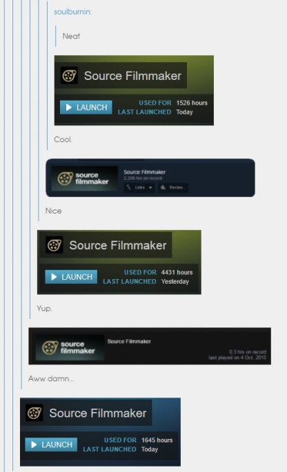 Аниматоры на Tumblr сравнивают, кто сколько часов провёл в Source Filmmaker. Четыре тысячи часов — это почти что «профессиональный» стаж по меркам того же киберспорта