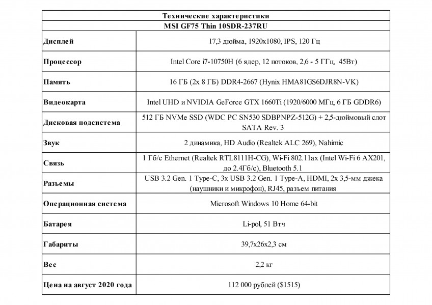 Тонкий игровой ноутбук на любой случай. Тест и обзор MSI GF75 Thin 10SDR-237RU Тонкий игровой ноутбук на любой случай. Тест и обзор MSI GF75 Thin 10SDR-237RU
