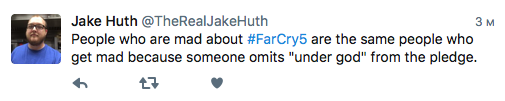 Люди, что злятся на Far Cry 5, — те, кто злится, потому что некоторые опускают слова «под Богом», произнося присягу.