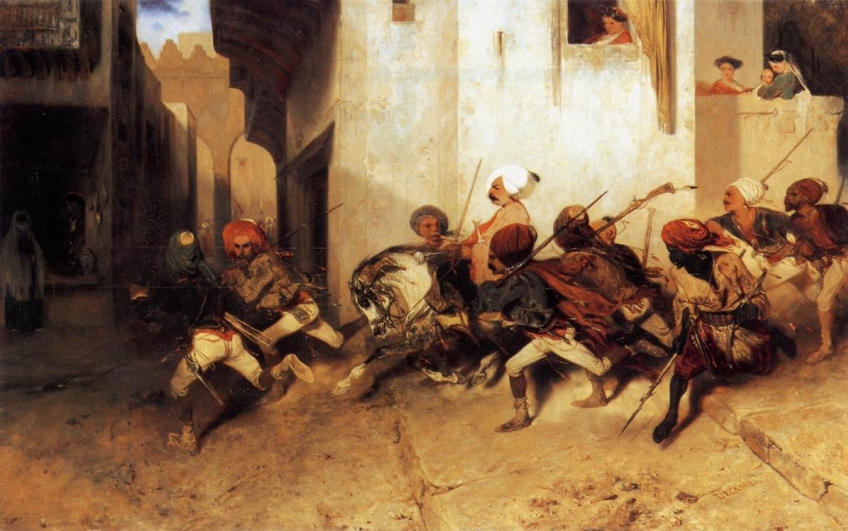 Янычар можно встретить во многих играх: Age of Empires 2: The Conquerors, Empire: Total War и других. На изображении — янычары в представлении французского художника Александра-Габриеля Декана.