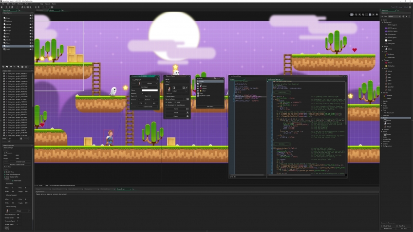 Первый скриншот взят из движка Unity, второй — из конструктора Game Maker 2. И тот, и другой для новичка выглядят как китайская грамота, но на самом деле разница в глубине и лёгкости освоения колоссальная. Хотя сейчас благодаря множеству ассетов (дополнительных инструментов) и десяткам уроков в сети овладеть что тем, что другим может каждый. Всё, что нужно, — упорство и много свободного времени
