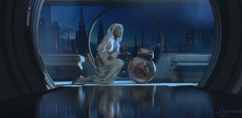 Лея и BB-8 (возможно, Лея записывает послание)