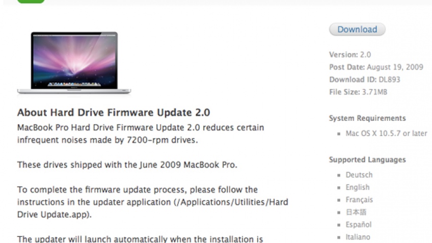 Прошивка для MacBook Pro утихомиривает винчестеры