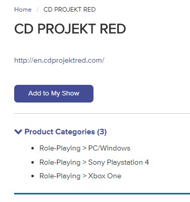 Страница CD Projekt RED на сайте Е3