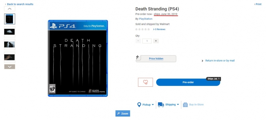 Страница Death Stranding на сайте канадского Walmart