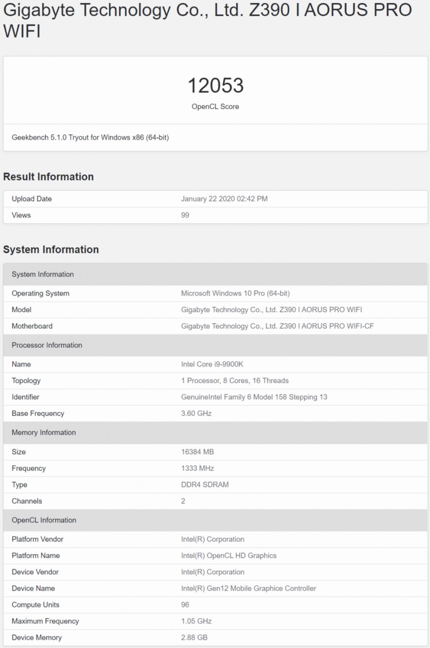 Данные тестов в Geekbench 5
