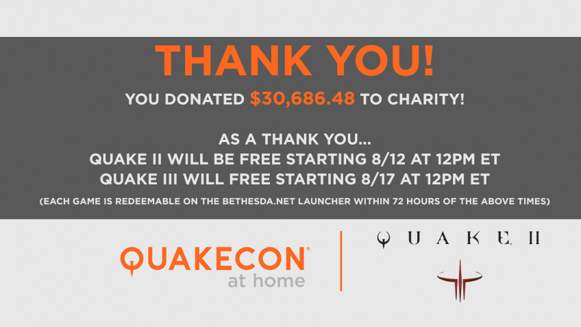 Изначально Bethesda раздавала первую Quake, но за большое количество пожертвований компания решила раздать и два продолжения.