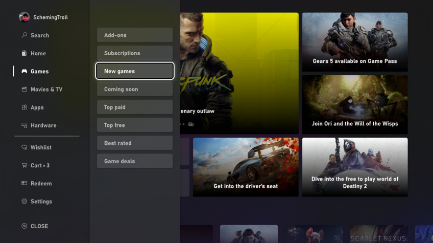 Левое меню напоминает PS Store