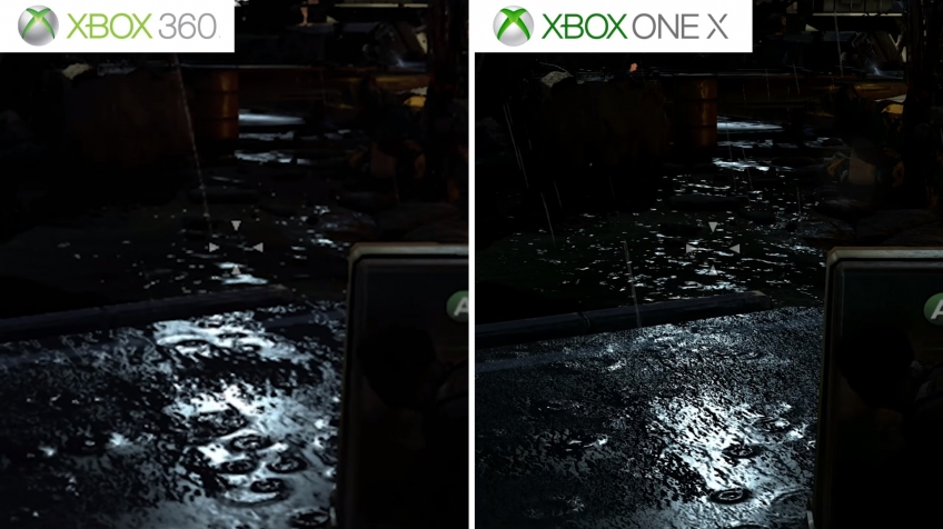 Blacklist: на Xbox 360 текстуры асфальта выглядят значительно хуже, как и вода на нём вместе с падением капель дождя на поверхность. Эффекты будто сделаны «на вырост» — с повышенным разрешением и улучшенной фильтрацией они выглядят очень хорошо даже для игр 2019 года.
Вдобавок в 4К работает и интерфейс игры.