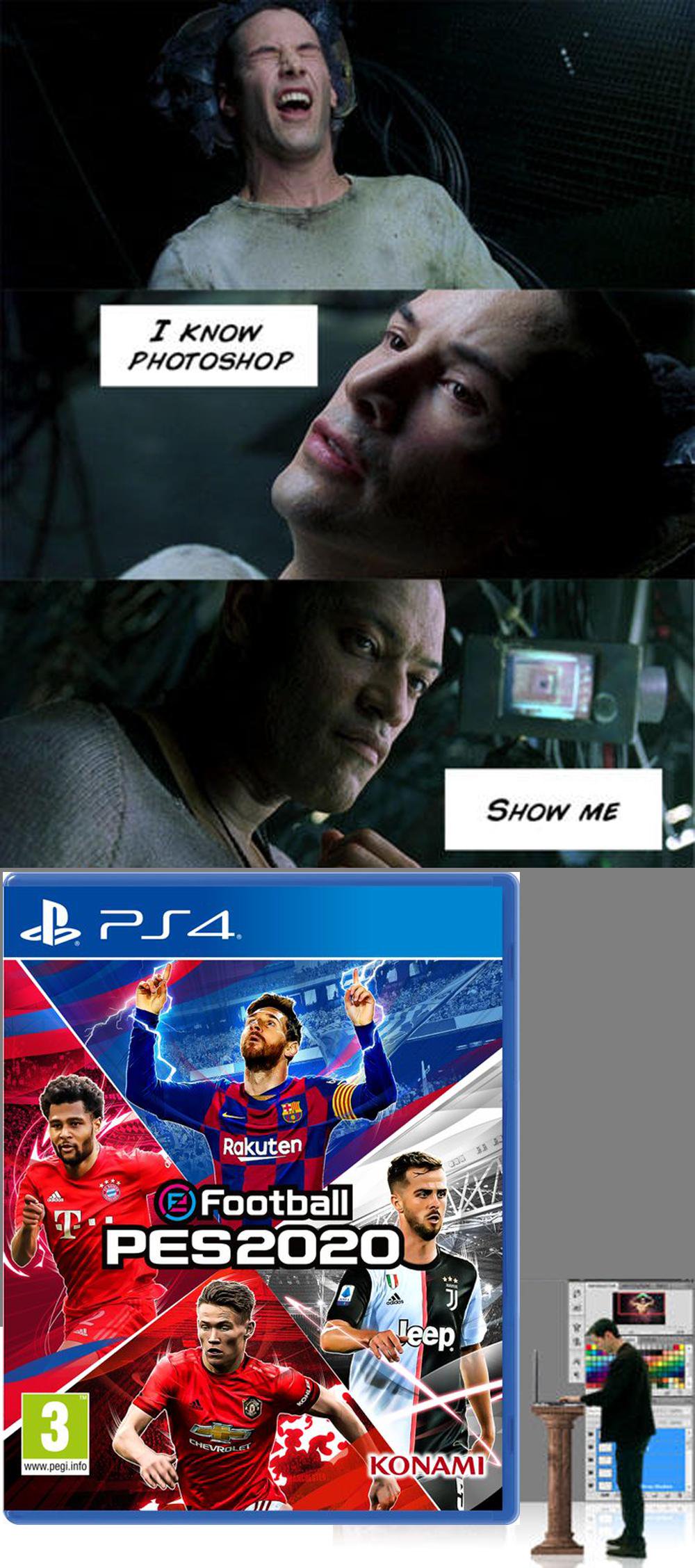 И ещё о дизайнерах и фотошопе. На днях Konami опубликовала обложку своего будущего футбольного симулятора eFootball PES 2020